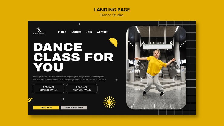 Free PSD flat design dance studio landing page template
