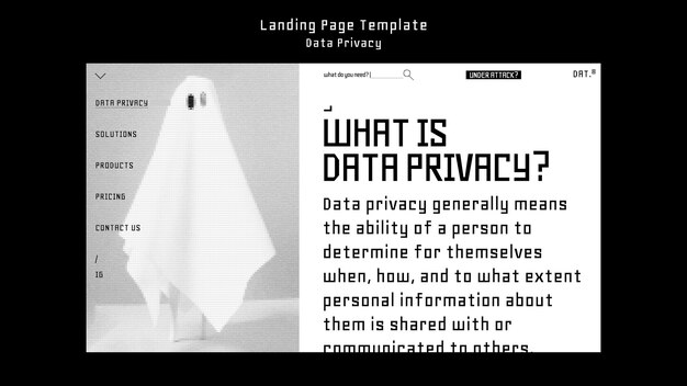 PSD gratuito modello di pagina di destinazione per la privacy dei dati di design piatto