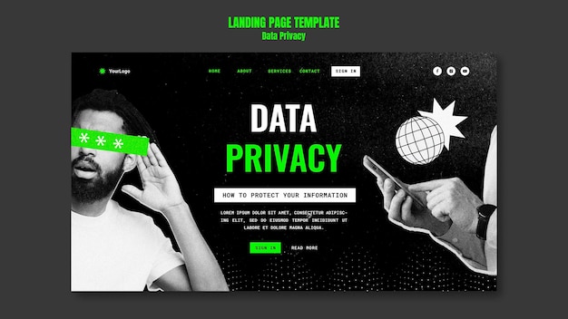 PSD gratuito modello di privacy dei dati di design piatto