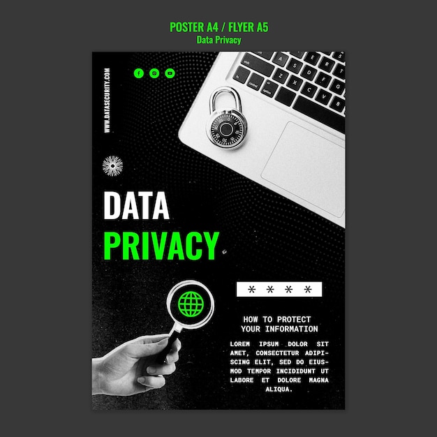 PSD gratuito modello di privacy dei dati di design piatto