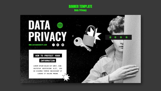 Free PSD flat design data privacy template