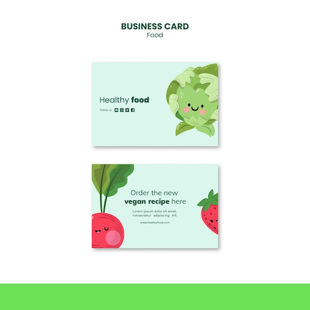 Бесплатный PSD Шаблон визитной карточки вкусной еды в плоском дизайне