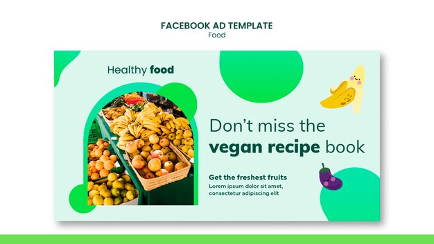 無料PSD フラットデザインのおいしい食べ物のfacebookテンプレート