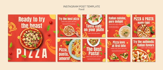 Free PSD flat design delicious food instagram posts