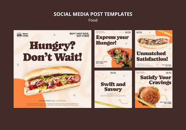 Free PSD flat design delicious food instagram posts