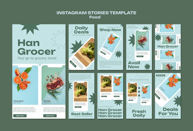 Free PSD flat design delicious food instagram stories