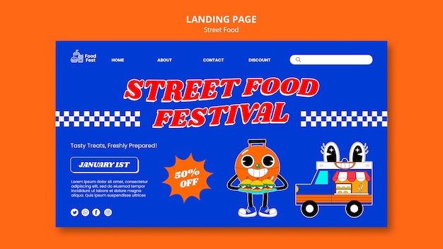 Free PSD flat design delicious food landing page