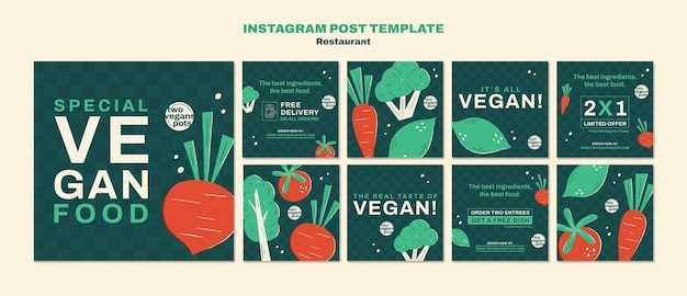 Flat design delicious food restaurant instagram posts