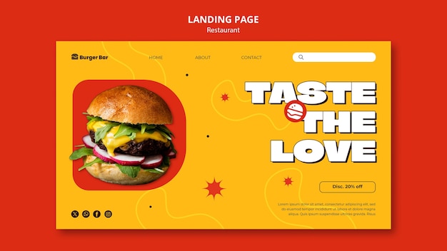 Free PSD flat design delicious food restaurant landing page