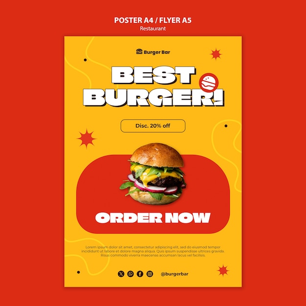 Free PSD flat design delicious food restaurant  poster template