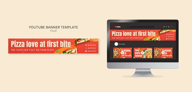 PSD gratuito design piatto cibo delizioso banner youtube