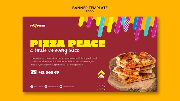 Плоский дизайн вкусной пиццы горизонтальный шаблон баннера