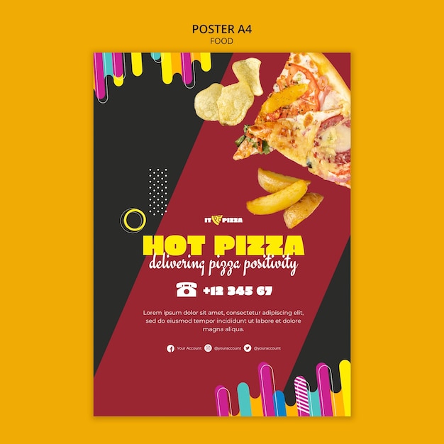 PSD gratuito modello di poster per pizza deliziosa dal design piatto