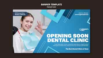 Бесплатный PSD Шаблон баннера стоматологической помощи в плоском дизайне