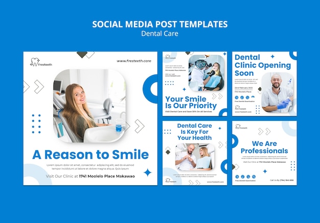 Бесплатный PSD Плоский дизайн стоматологической помощи instagram шаблон поста