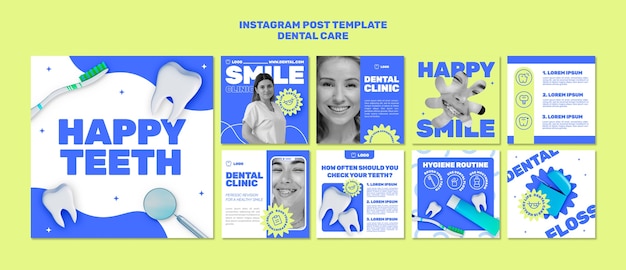 Free PSD flat design dental care  instagram posts