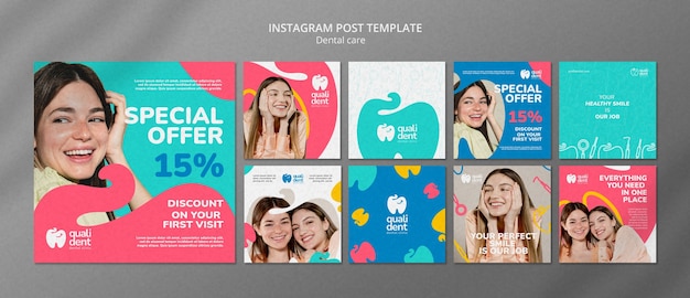 Free PSD flat design dental care instagram posts