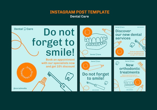 Free PSD flat design dental care  instagram posts