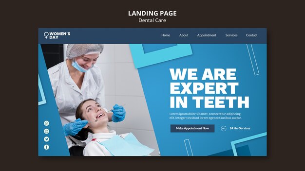 Flat design dental care lading page template