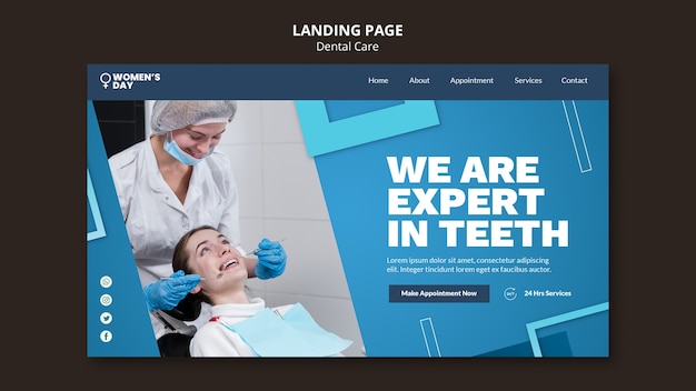 Flat design dental care lading page template