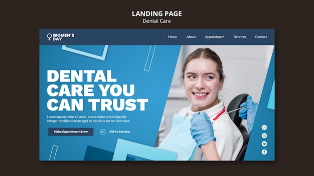 Flat design dental care lading page template