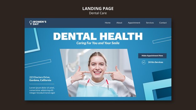 Flat design dental care lading page template