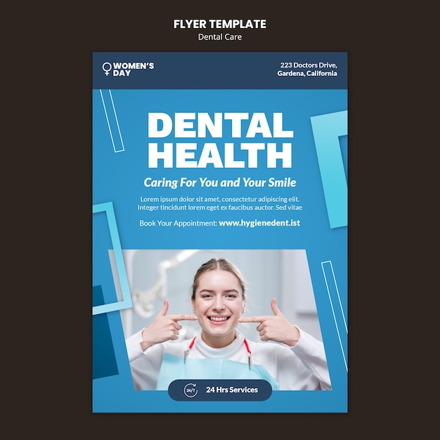 Flat design dental care poster or flyer template