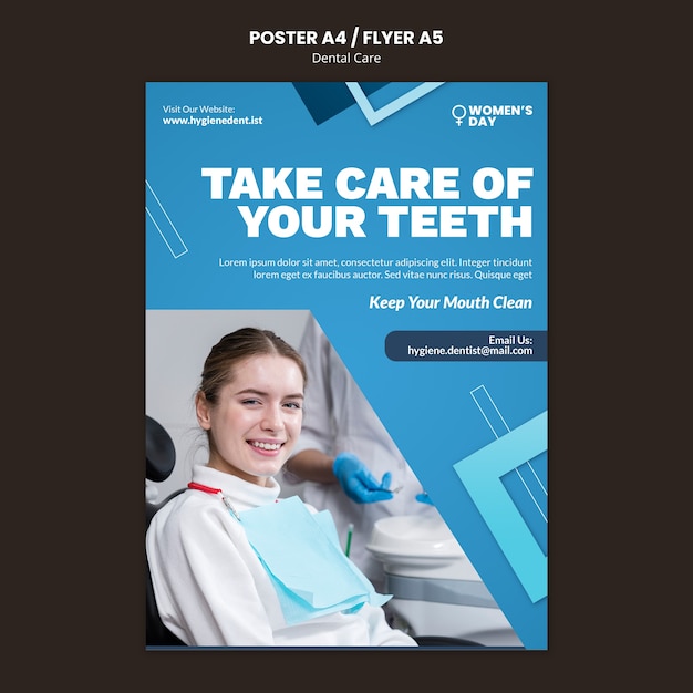 Flat design dental care poster or flyer template