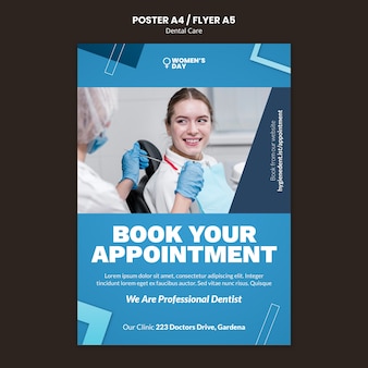 Flat design dental care poster or flyer template