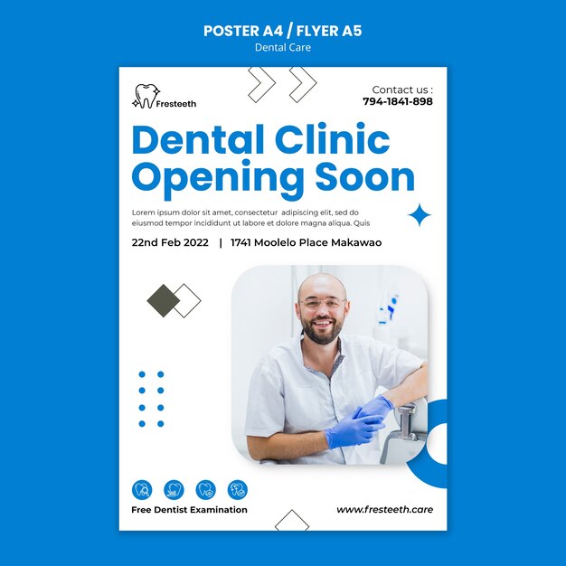 Flat design dental care poster or flyer template