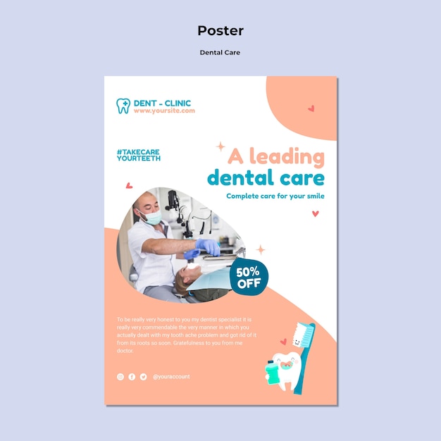 PSD gratuito modello di cura dentale design piatto