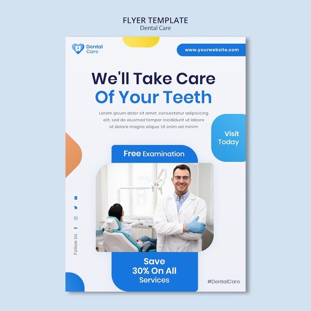 Free PSD flat design dental care template