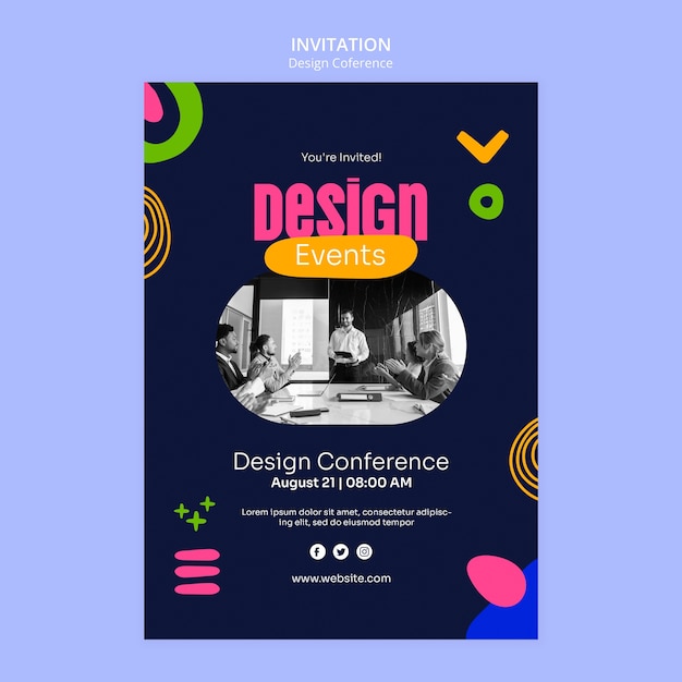 Free PSD flat design design conference invitation template