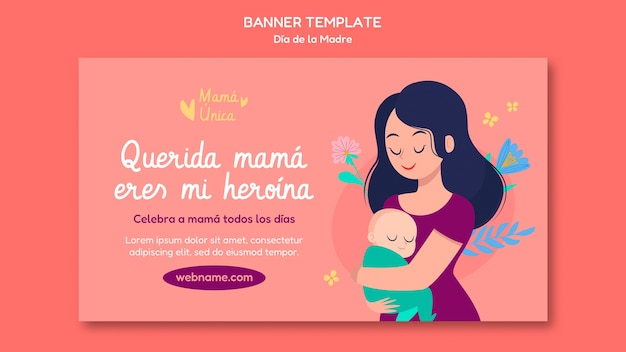 PSD gratuito modello di banner design piatto dia de la madre