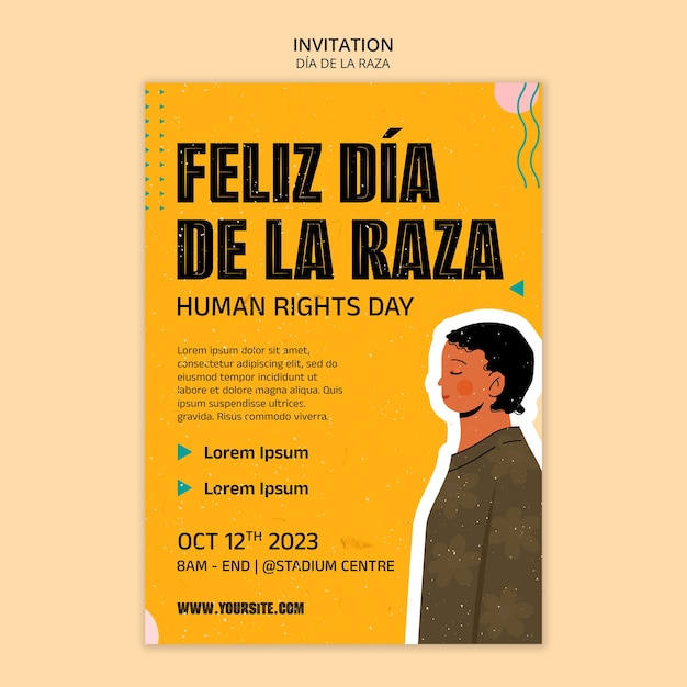 Free PSD flat design día de la raza celebration invitation