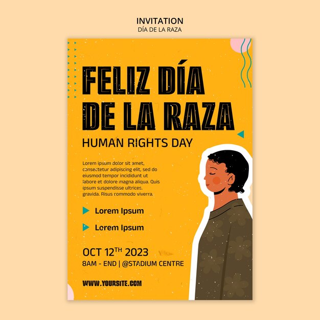 Flat design día de la raza celebration invitation