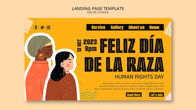 Free PSD flat design día de la raza celebration landing page