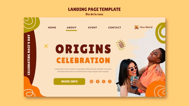 Free PSD flat design día de la raza celebration landing page