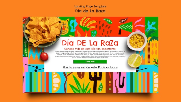 Free PSD flat design día de la raza celebration landing page