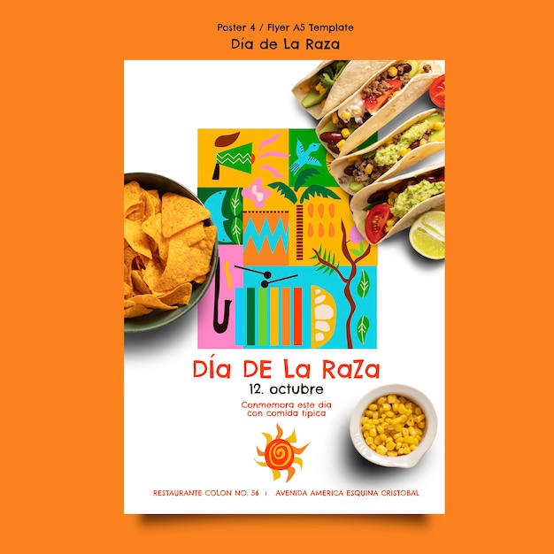 PSD gratuito poster celebrativo del día de la raza dal design piatto