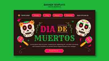 Free PSD flat design dia de muertos celebration landing page