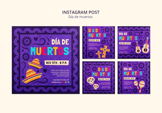 Post di instagram di design piatto dia de muertos