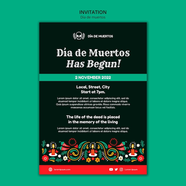 Free PSD flat design dia de muertos template