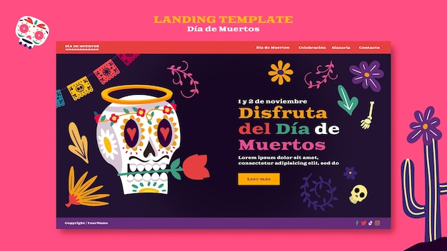 Free PSD flat design dia de muertos  template