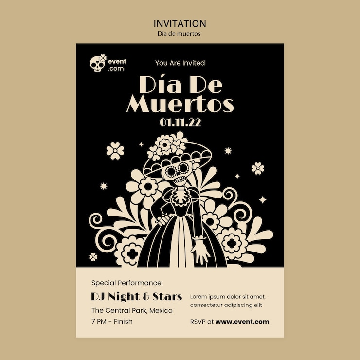 Free PSD flat design dia de muertos template