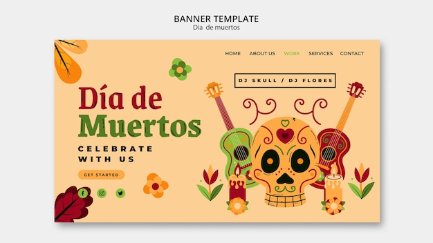 無料PSD フラットなデザインの dia de muertos テンプレート