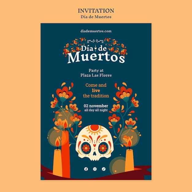 無料PSD フラットなデザインの dia de muertos テンプレート