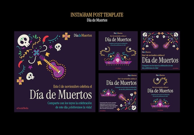 Free PSD flat design dia de muertos  template