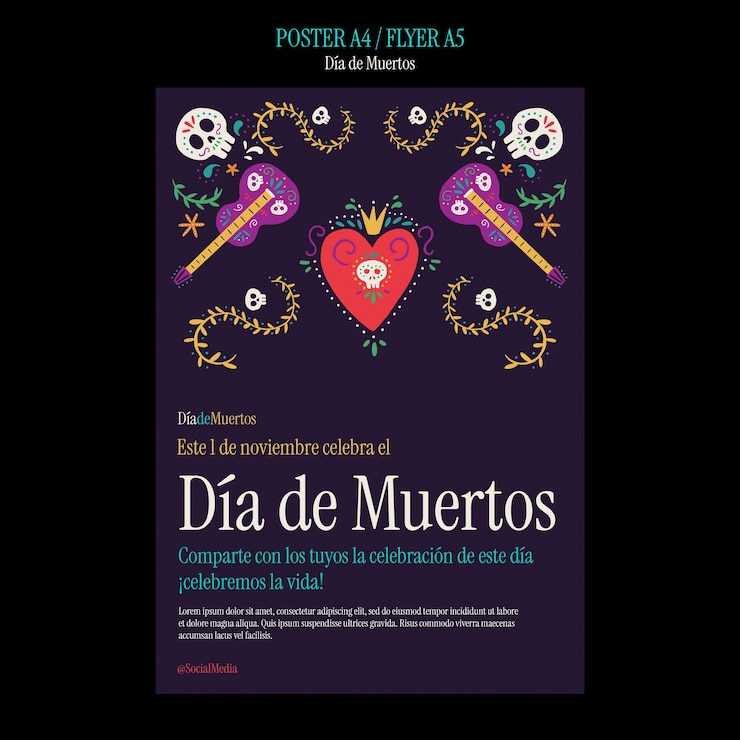 無料PSD フラットなデザインの dia de muertos テンプレート