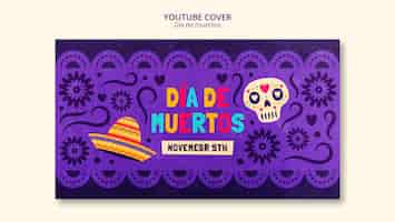 Free PSD flat design día de muertos youtube cover